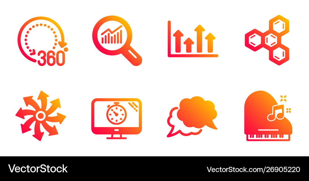 360 degrees data analysis and chat message icons 360 degrees data analysis and chat message icons Vector Image