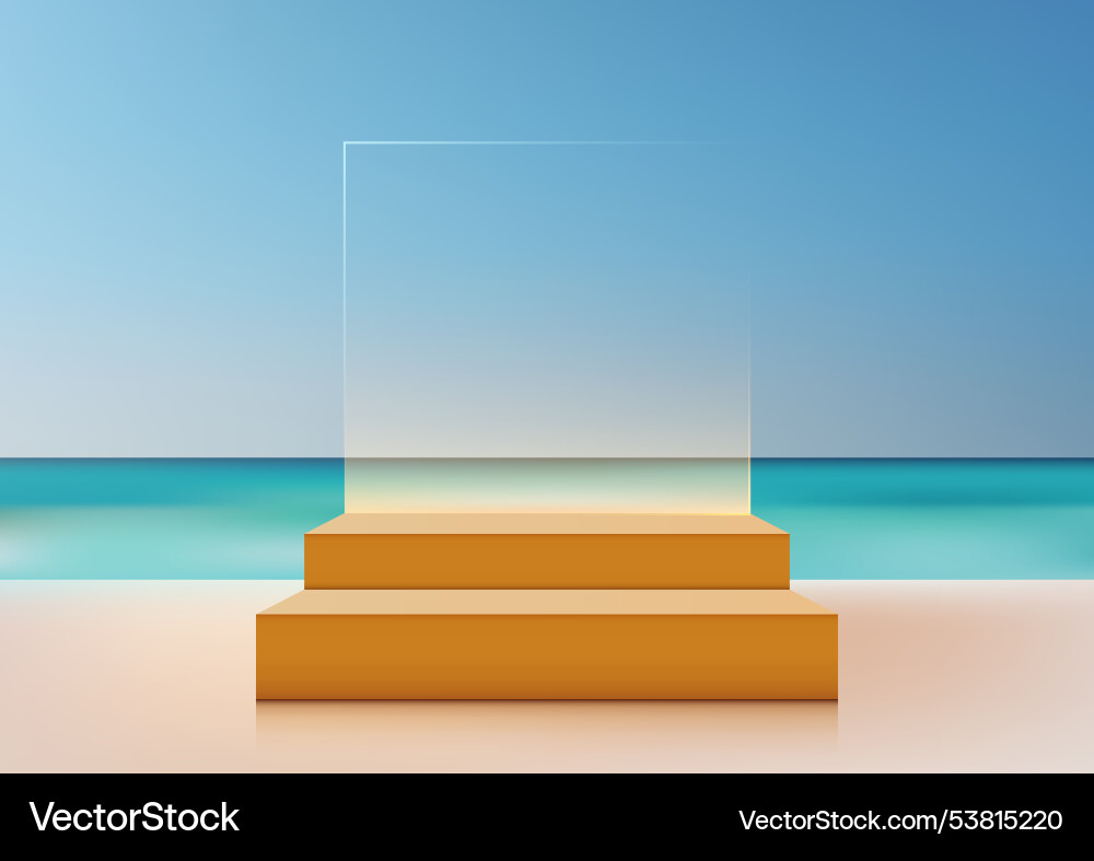 3d podium on a sandy beach with clear blue sky 3d podium on a sandy beach with clear blue sky vector image