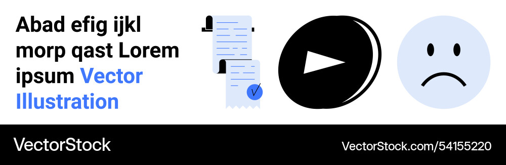 Document with checkmark play button and sad face Document with checkmark play button and sad face vector image