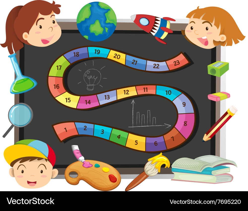 Game template with children and school objects Vector Image