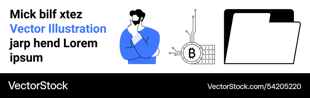 Mann denken Bitcoin Blockchain Dokumentordner vektorbild