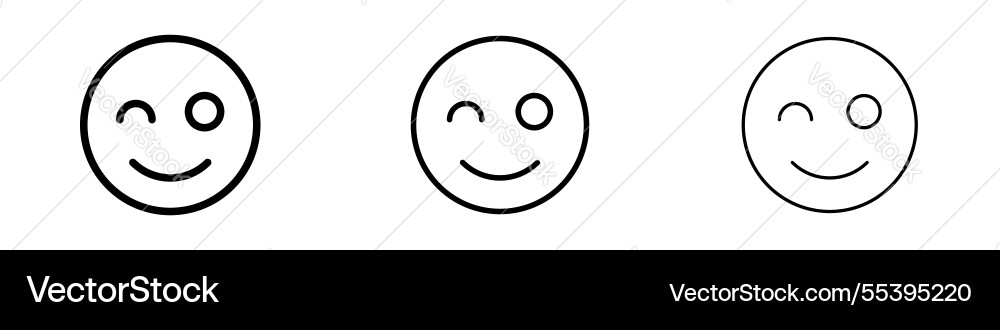 Smile wink icons in three different stroke lines Vector Image