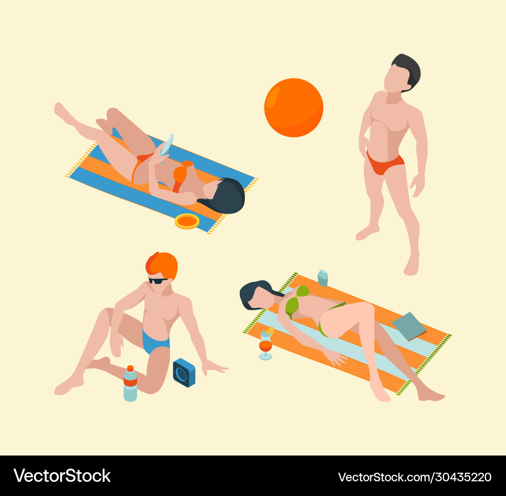Sommerurlaub isometrische Personen Vektorbild