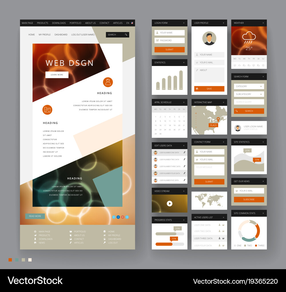 Website template design with interface elements vector image