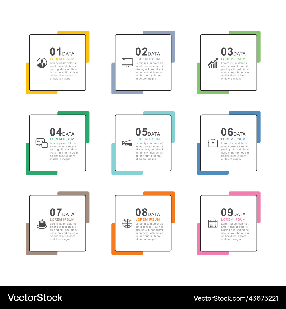 9 data infographics square index template vector image