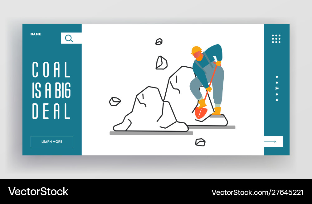 Coal mining website landing page miner in working Coal mining website landing page miner in working vector image