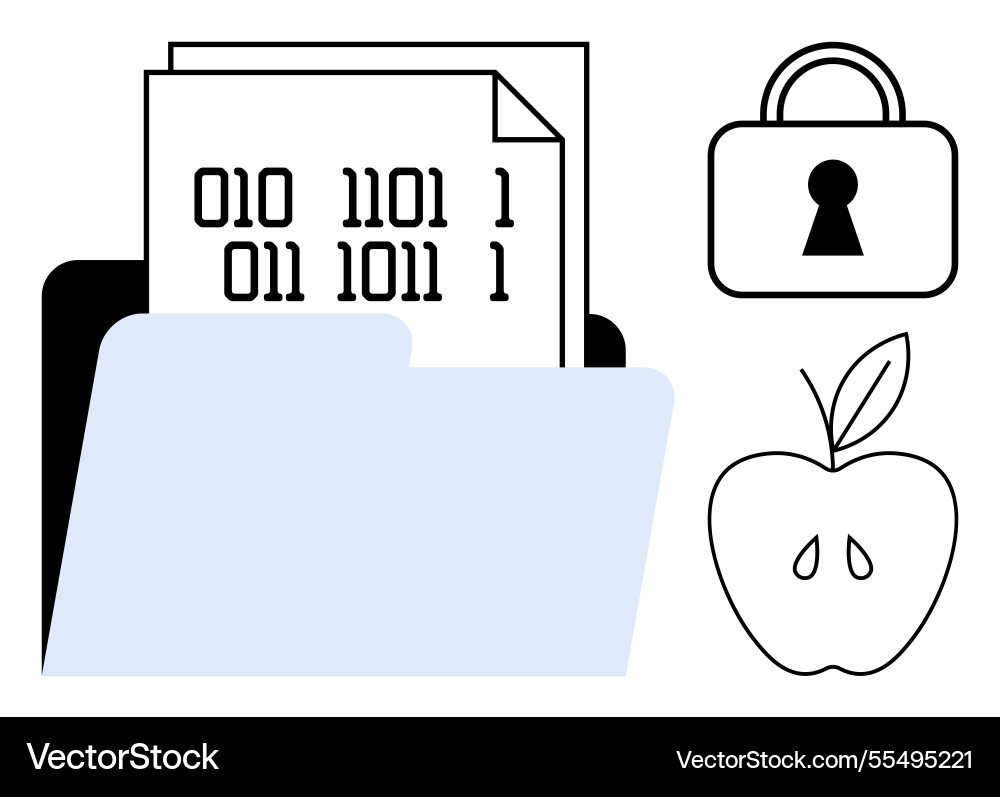 Digital file security concept with folder binary Digital file security concept with folder binary vector image