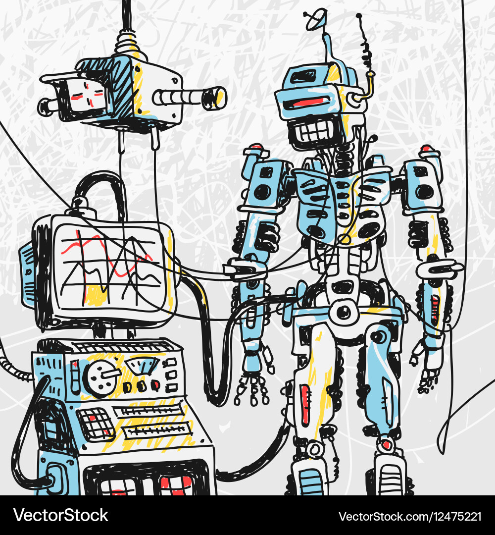Futuristic Robot with Computer Interface vector image