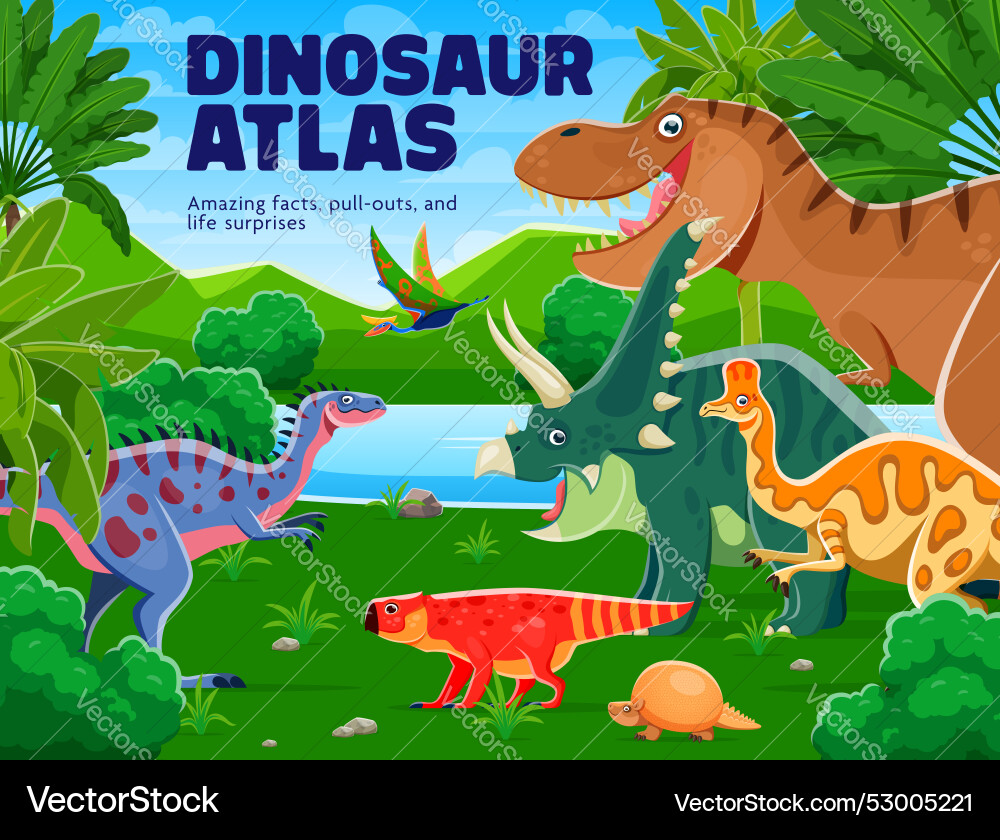 Prehistoric Dinosaur Characters Jungle Landscape Vector Image