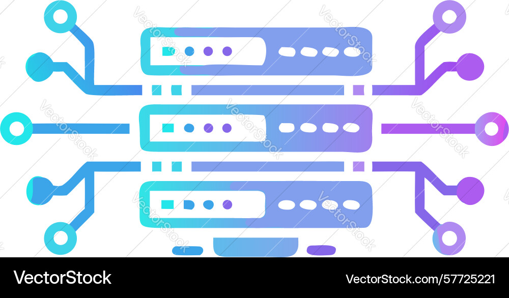 Server rack with circuits data center and vector image