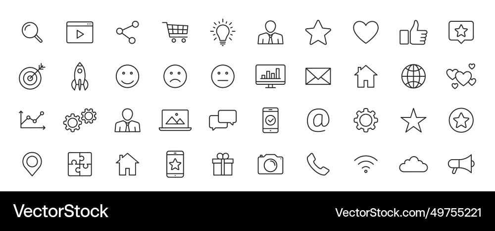 Set of 40 social networks web icons in line style Set of 40 social networks web icons in line style Vector Image