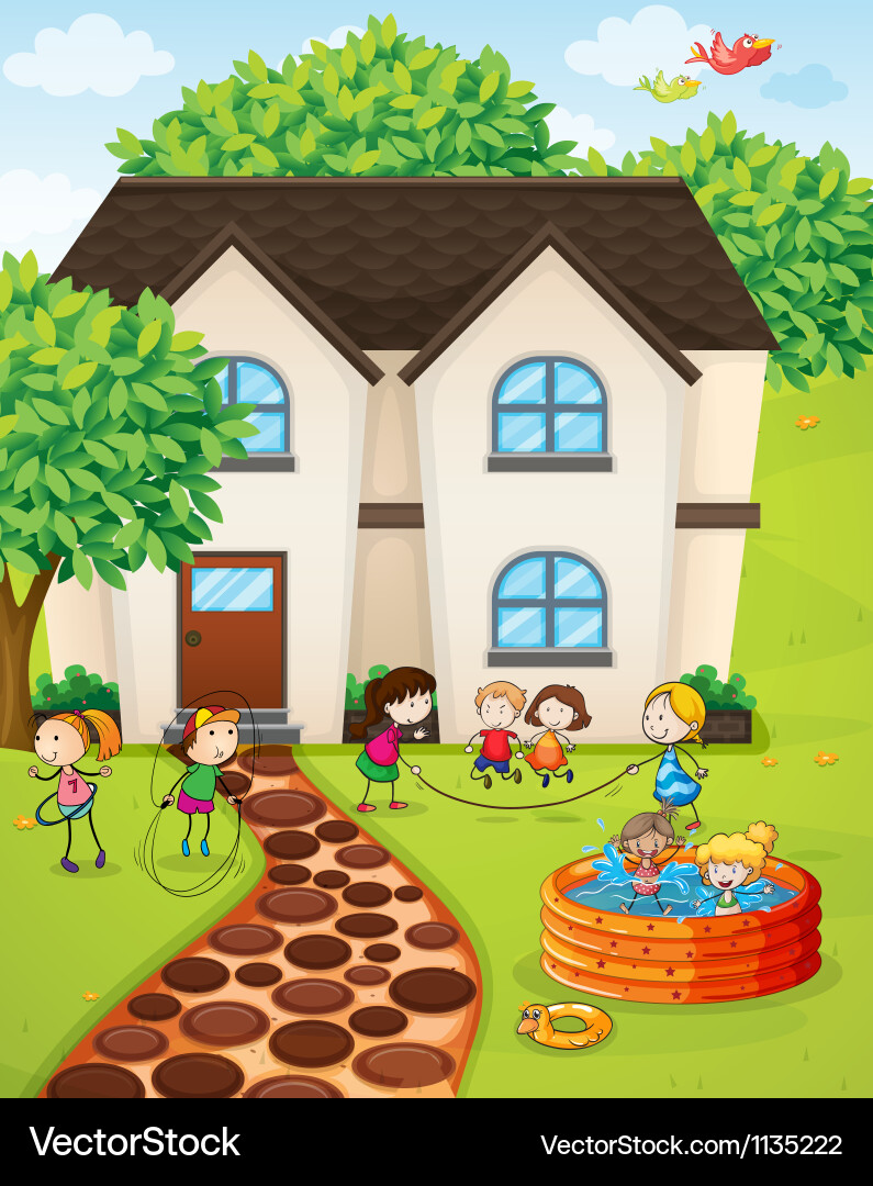 A house and kids Royalty Free Vector Image - VectorStock