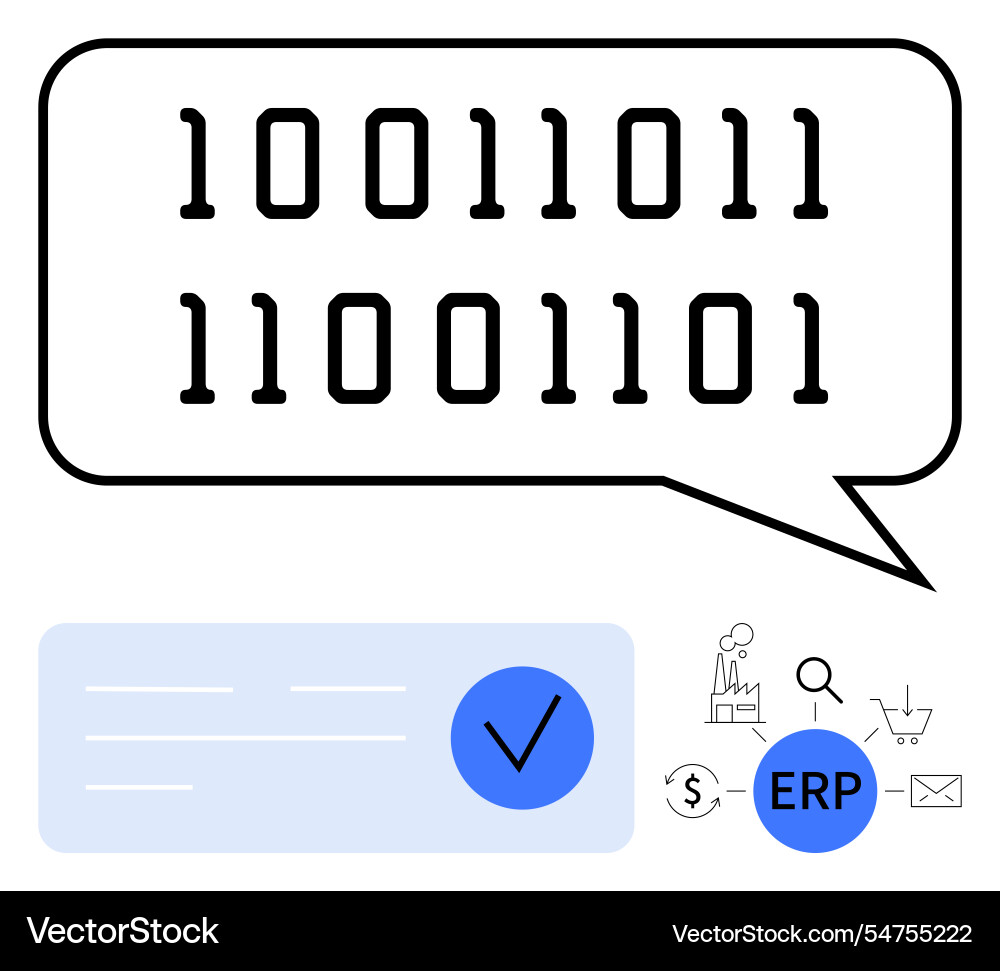 Binary code in speech bubble with business icons Binary code in speech bubble with business icons vector image