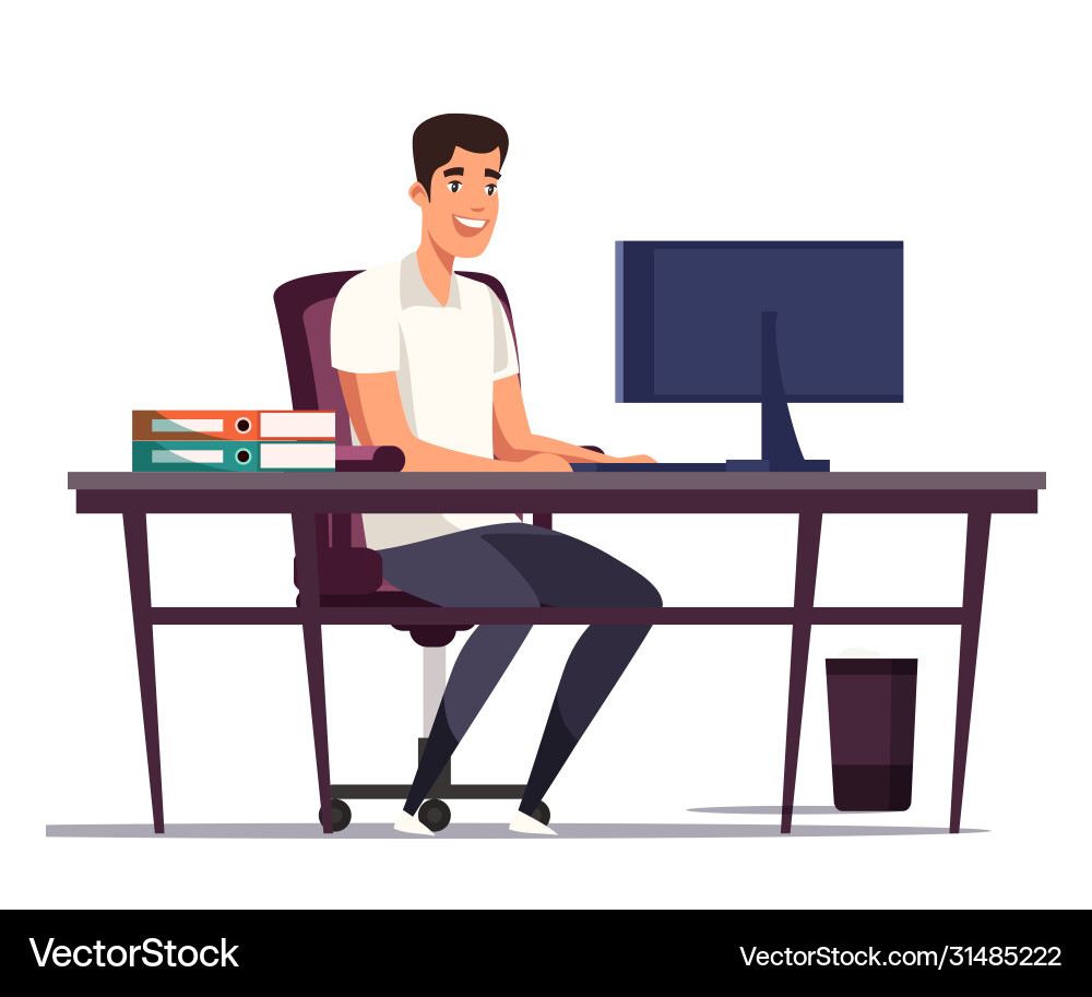 Cartoon man worker typing on computer keyboard Cartoon man worker typing on computer keyboard vector image