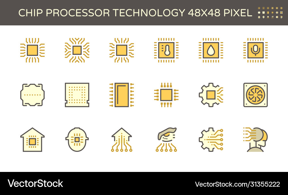 Computer chip processor and technology icon set Computer chip processor and technology icon set Vector Image