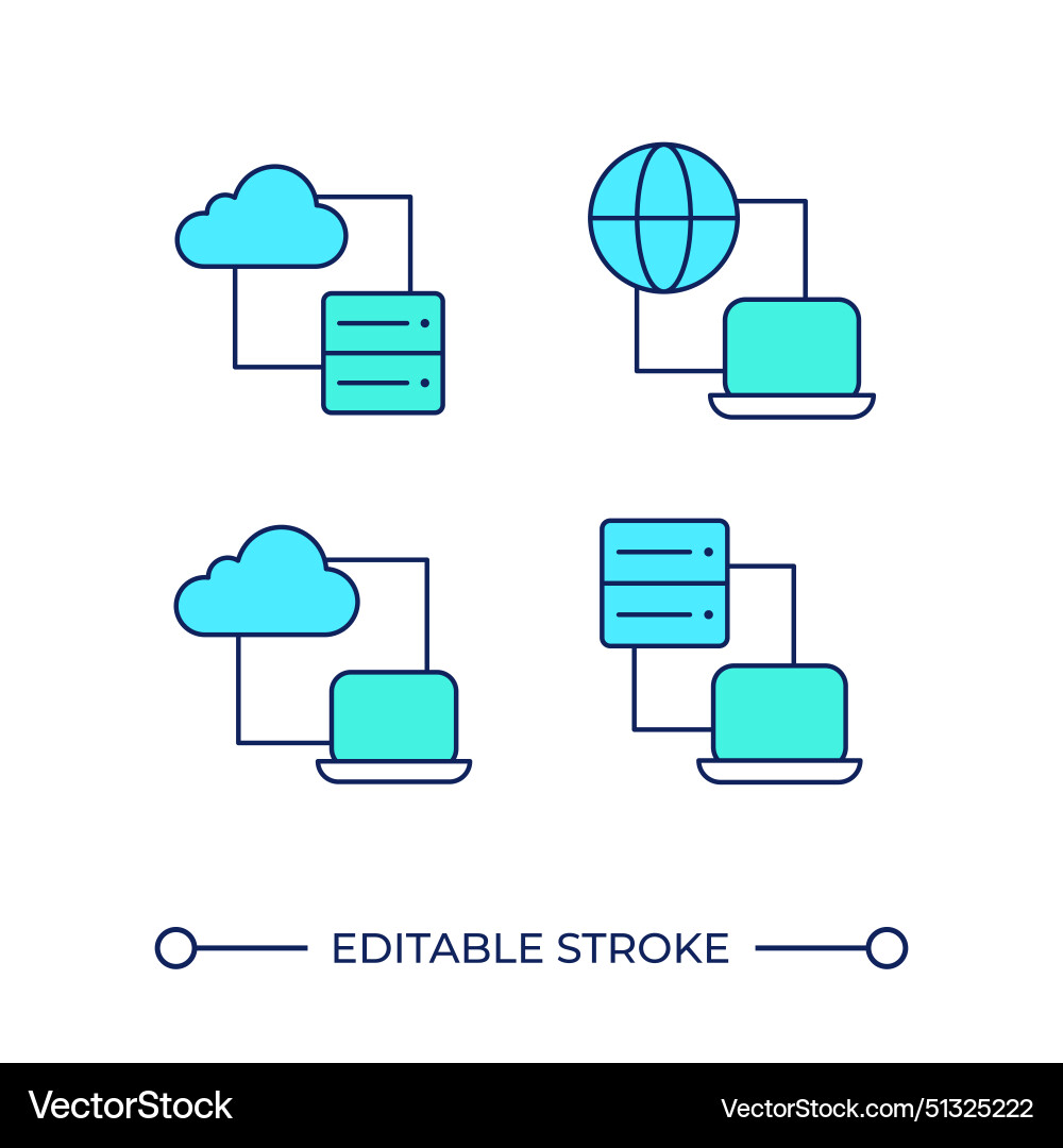 Computer connection rgb color icons set Computer connection rgb color icons set vector image
