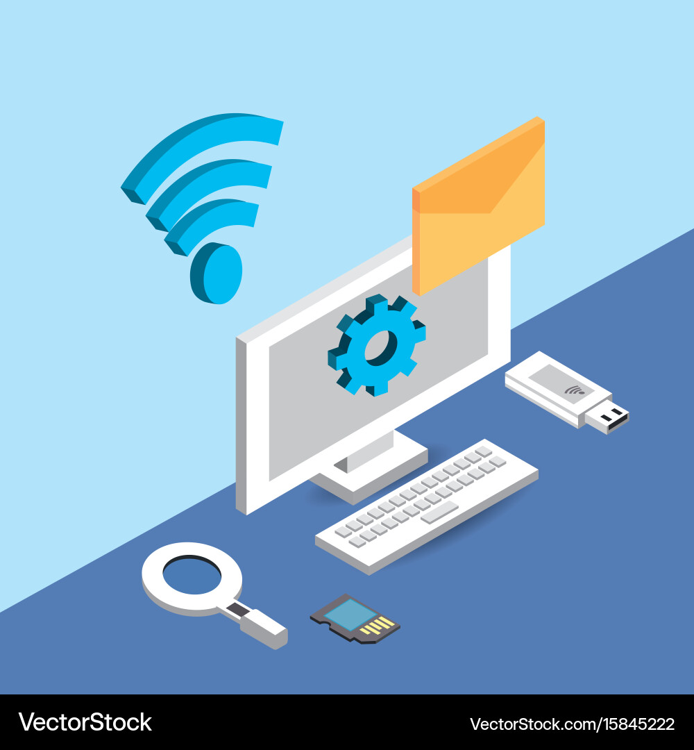 Computer with wifi network and e-mail mesage Vector Image