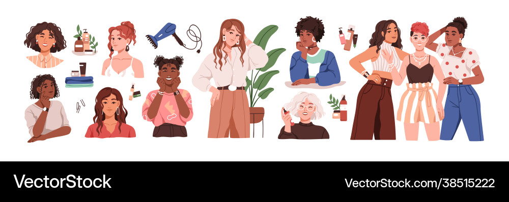 Diverse Women with Curly Hair vector image