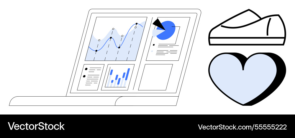 Laptop displaying graphs and charts with heart Laptop displaying graphs and charts with heart vector image