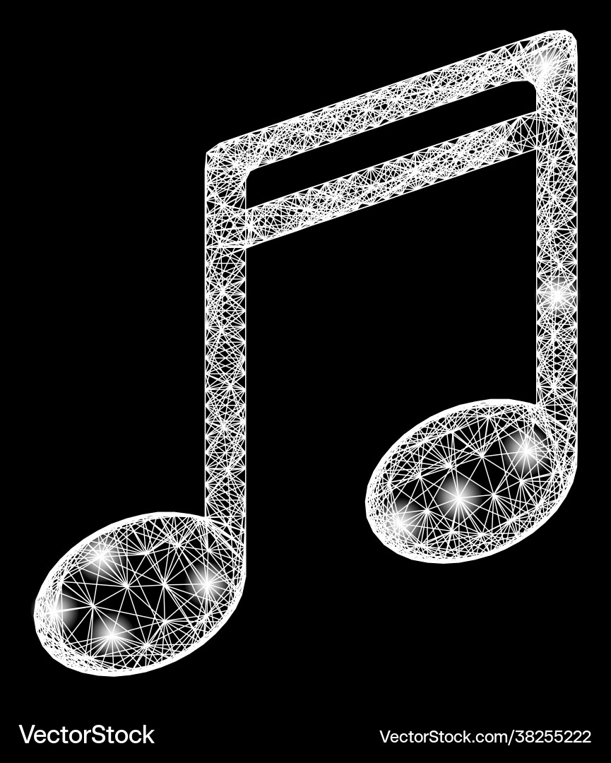 Net music notes mesh with bright flares Vector Image
