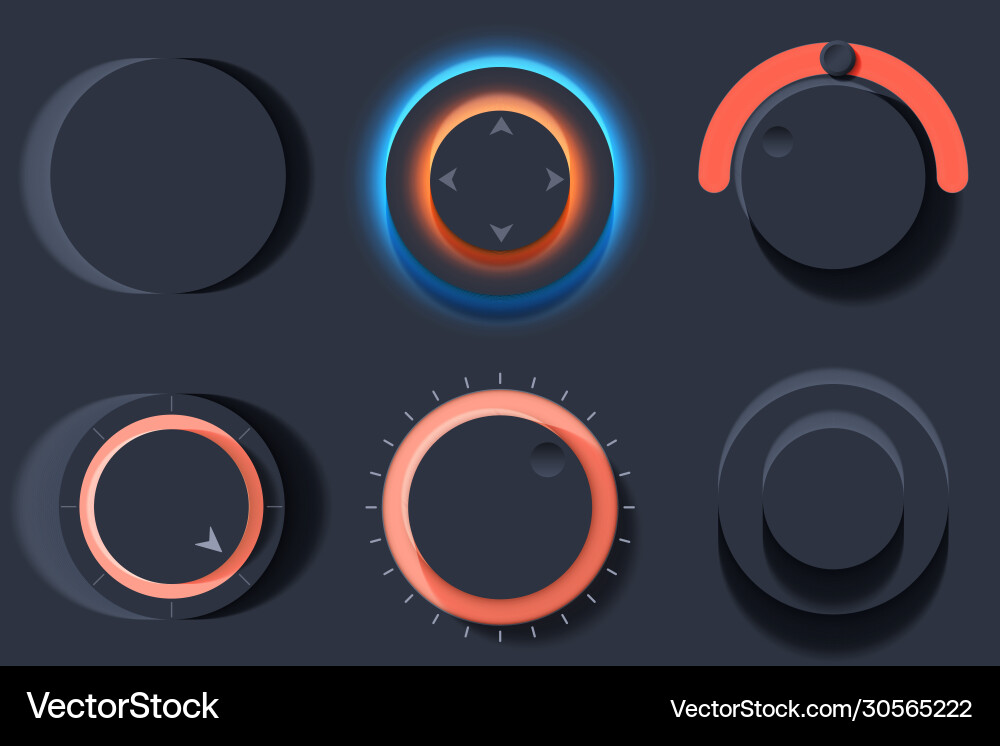 Newmorphic ui circle dark set Vector Image