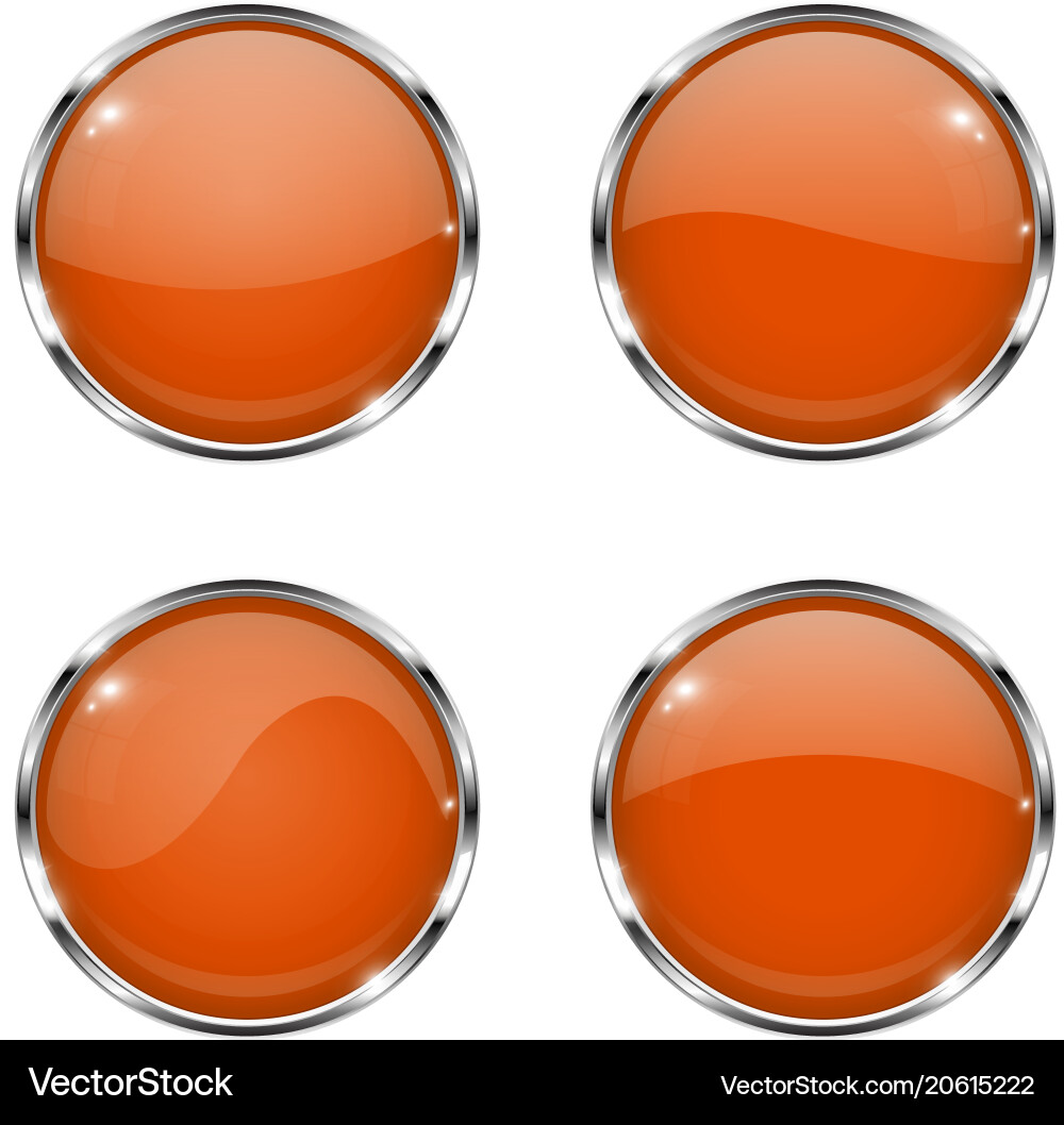Orange round buttons with chrome frame vector image