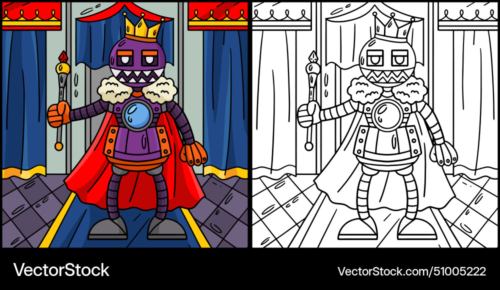 Robot with crown and scepter coloring Robot with crown and scepter coloring vector image