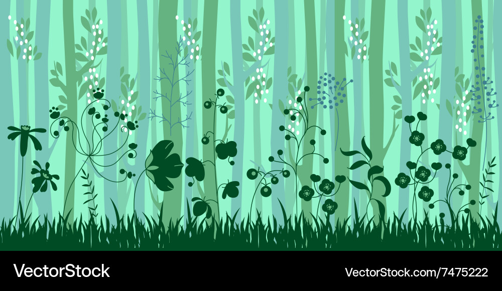 Seamless horizontal pattern with herbs and trees Vector Image