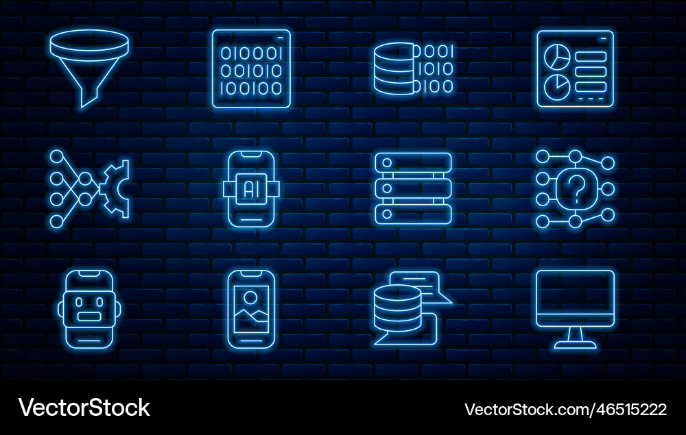 Set line computer monitor neural network binary Set line computer monitor neural network binary vector image