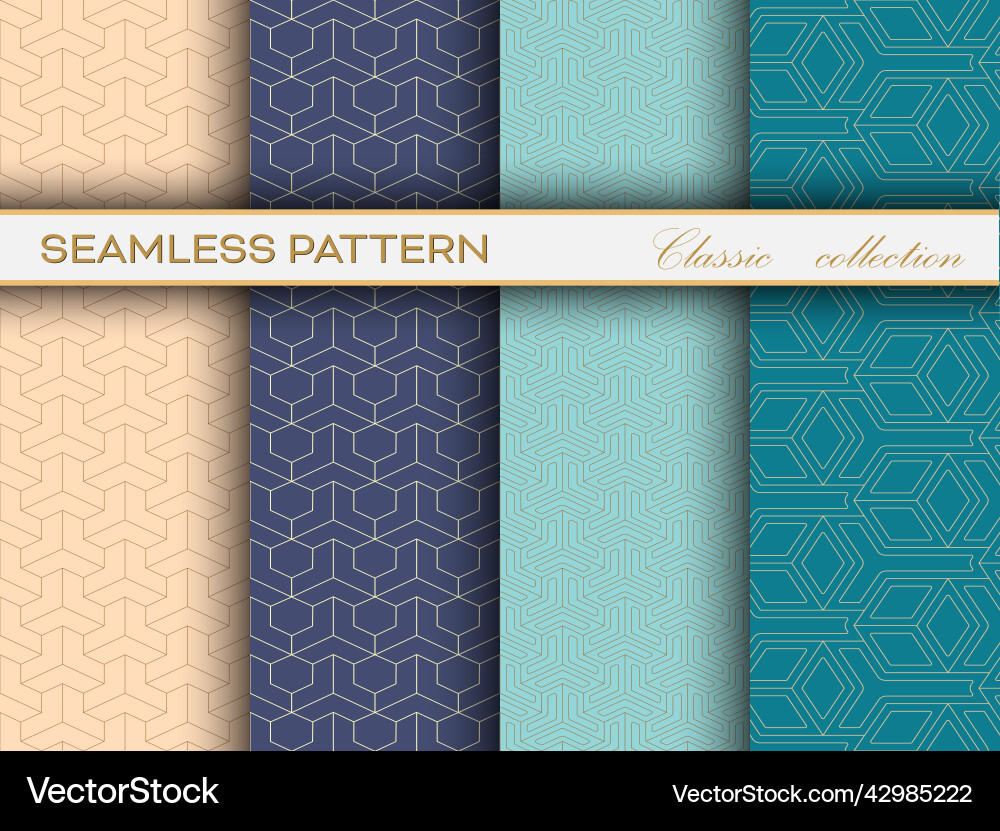 Set of seamless gold patterns on a multicolored Set of seamless gold patterns on a multicolored Vector Image