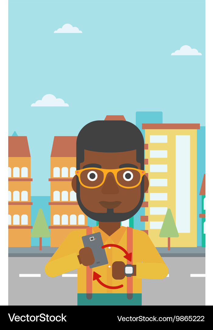 Synchronization between smartwatch and smartphone Vector Image