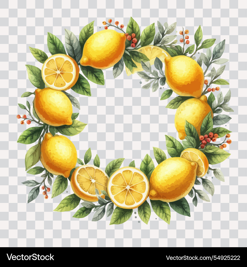 Watercolor lemon frame border wreath clip art Watercolor lemon frame border wreath clip art vector image