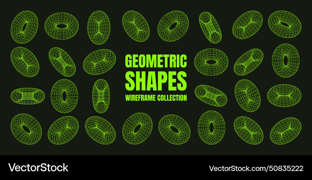 Wireframe shapes lined torus perspective mesh Wireframe shapes lined torus perspective mesh vector image