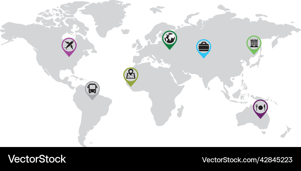 Abstract world map with pin points vector image