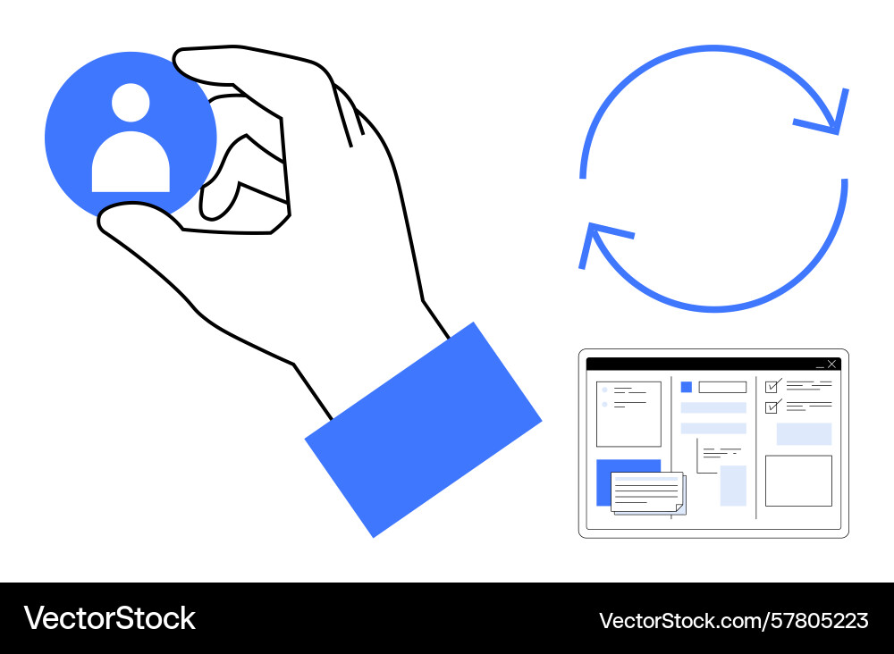Hand selecting user icon with system update Hand selecting user icon with system update Vector Image
