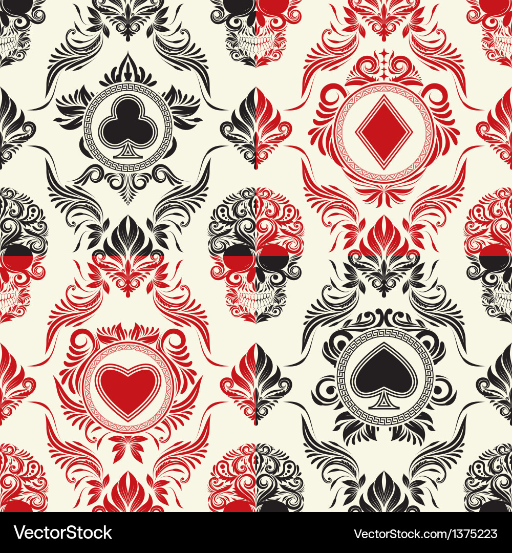 Playing Card Pattern - Skull & Tracery Vector Image