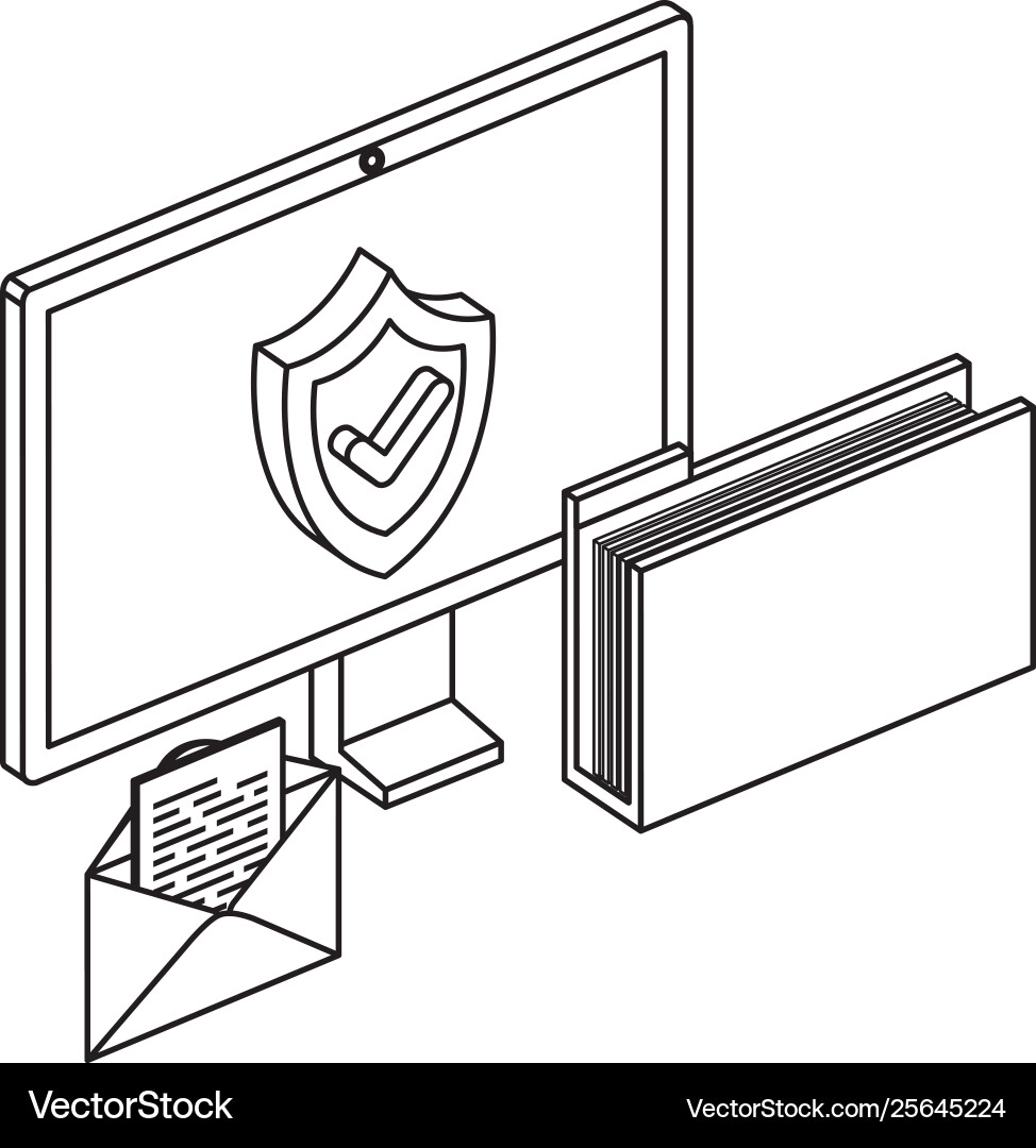 Computer monitor with folder and envelope Vector Image