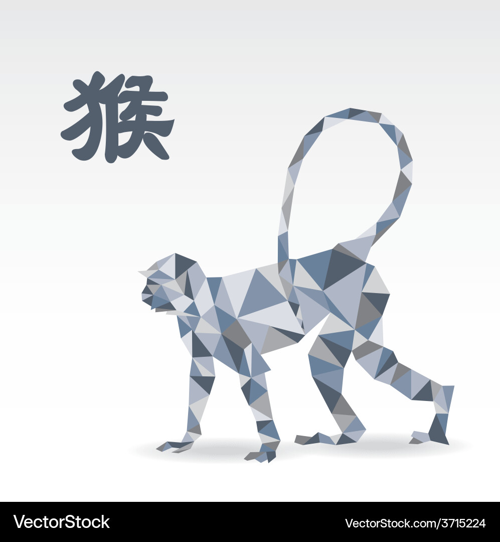 Geometric Monkey Origami Zodiac Vector Image