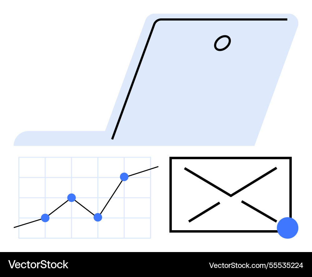 Laptop with graph and email notification Laptop with graph and email notification vector image