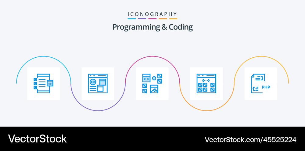 Programming and coding blue 5 icon pack including Vector Image