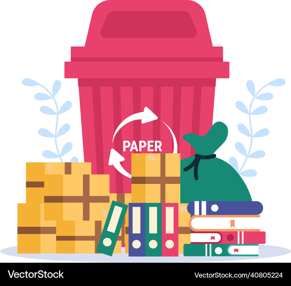 Recycle process with trash paper to protect vector image