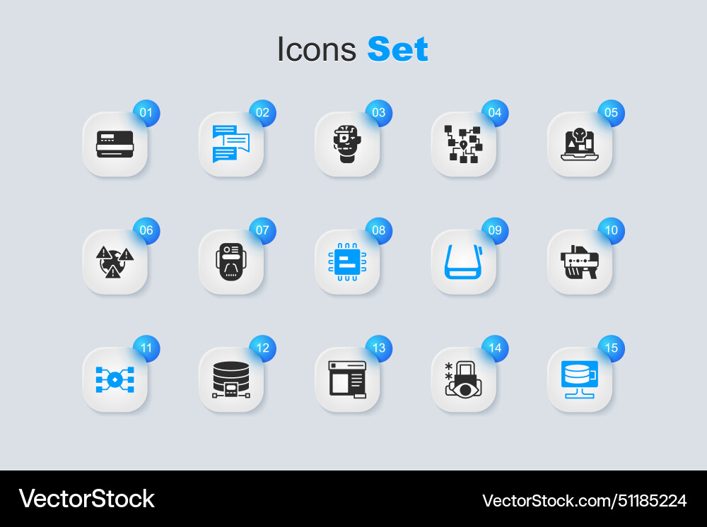 Set cyber security artificial intelligence robot vector image