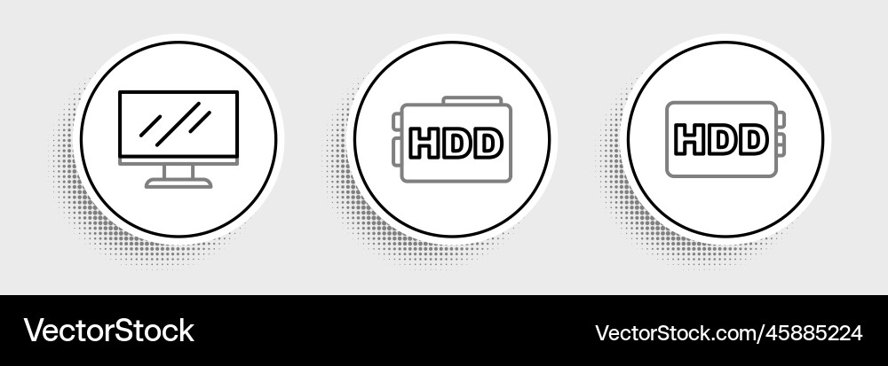Set line hard disk drive hdd computer monitor Set line hard disk drive hdd computer monitor Vector Image