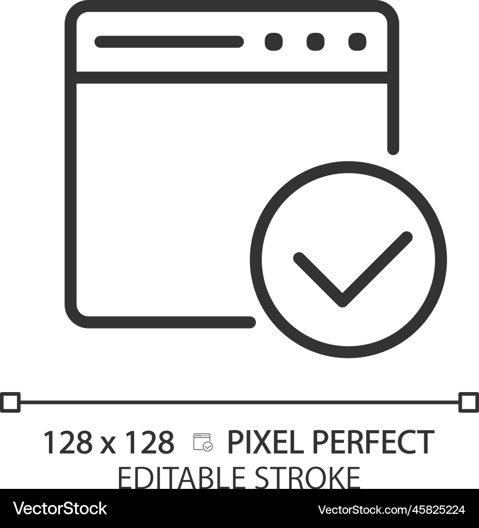 Web page with tick pixel perfect linear icon Web page with tick pixel perfect linear icon vector image