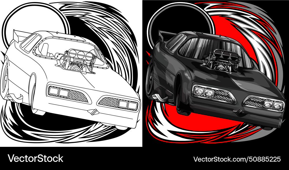 Black drag racing car with red strip Royalty Free Vector