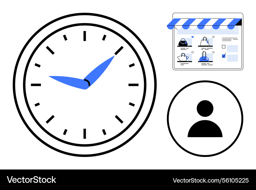 Clock with calendar and user icon representing vector image