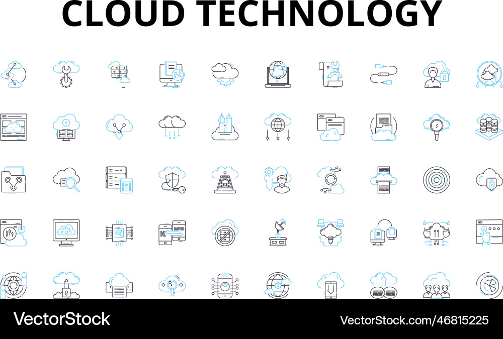 Cloud technology linear icons set scalability Cloud technology linear icons set scalability vector image