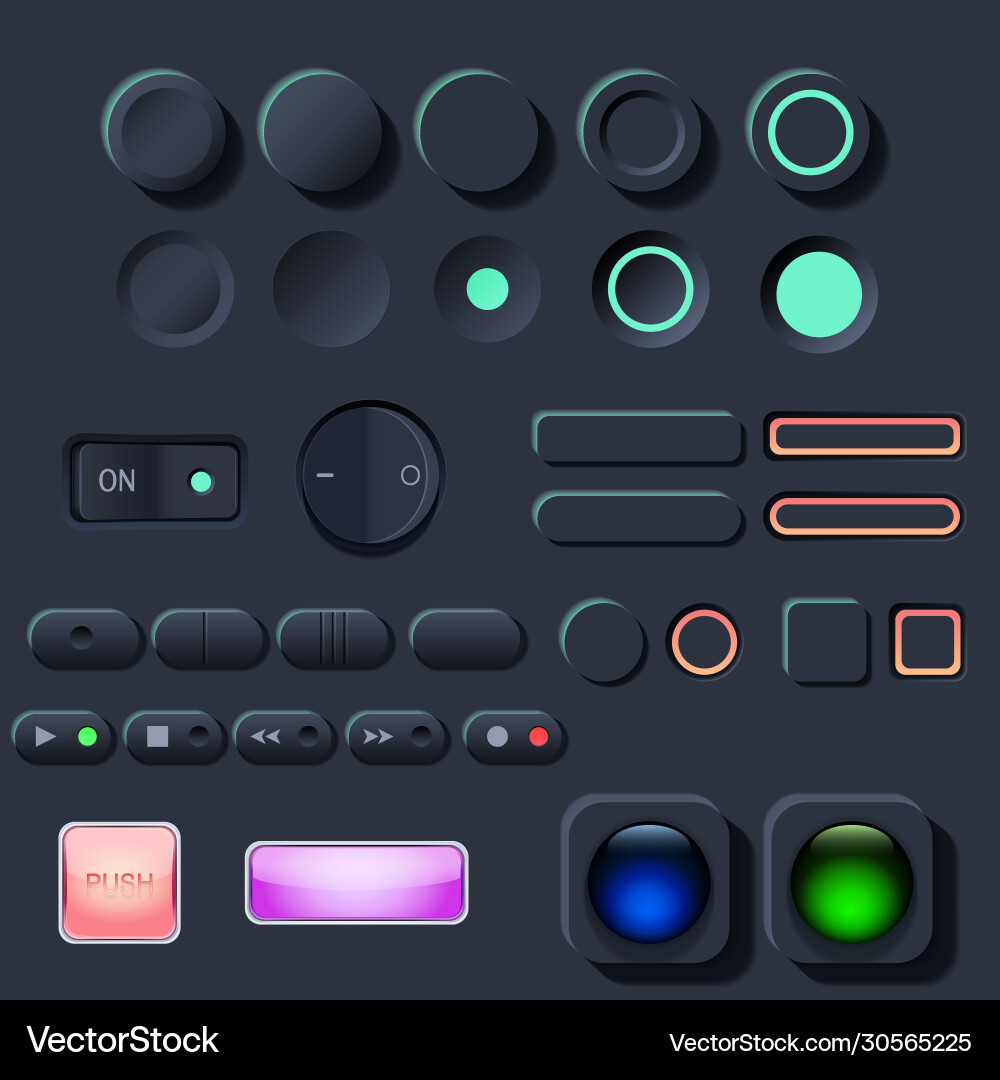 Neumorphic UI Buttons Dark Set vector image