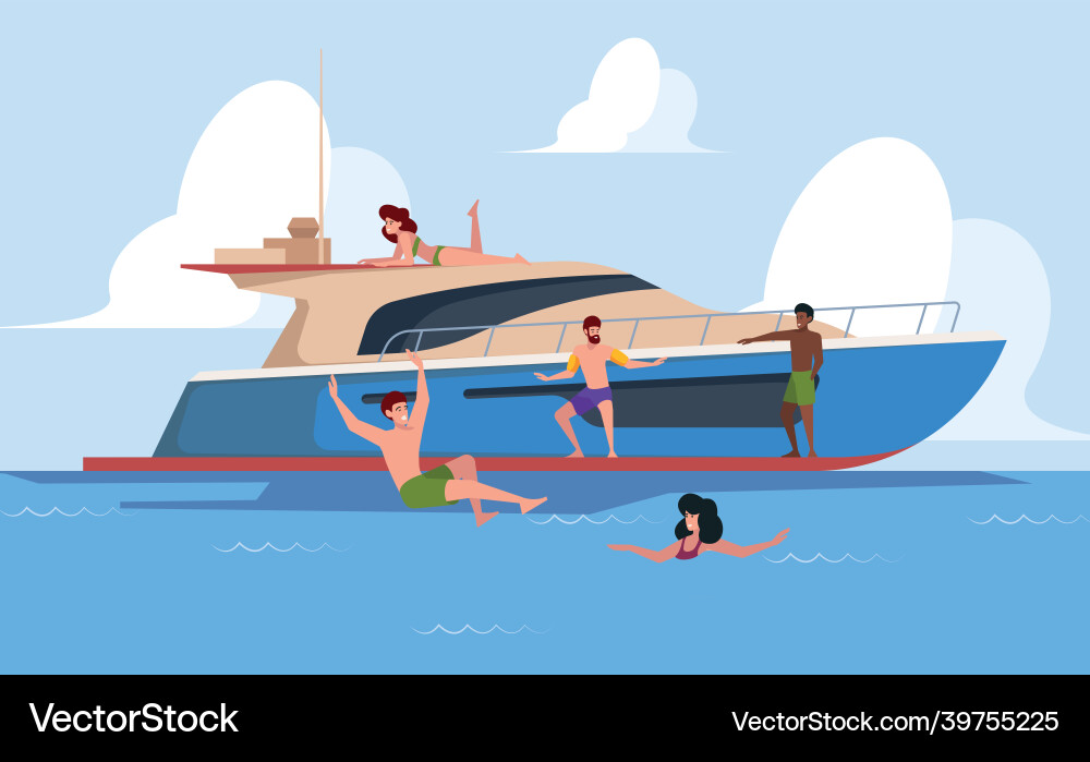 Relax on yacht people dancing ship beach vector image