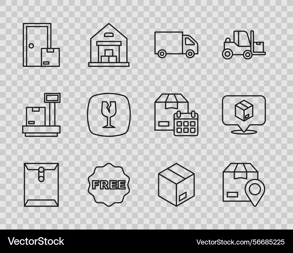 Set line envelope location with cardboard box Set line envelope location with cardboard box vector image